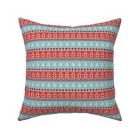 Ugly Sweater Knit—Trees and presents stripes- Light red and blue