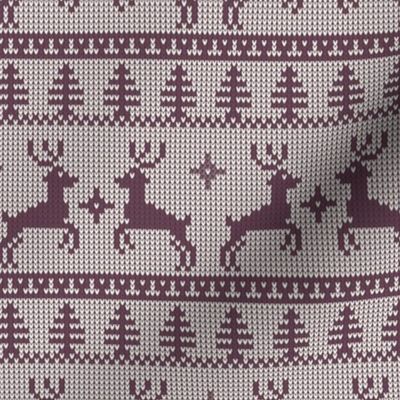 Ugly Sweater Knit—Reindeer duo - Purple on light background