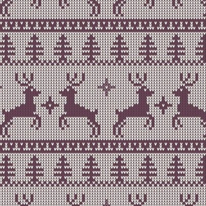 Ugly Sweater Knit—Reindeer duo - Purple on light background