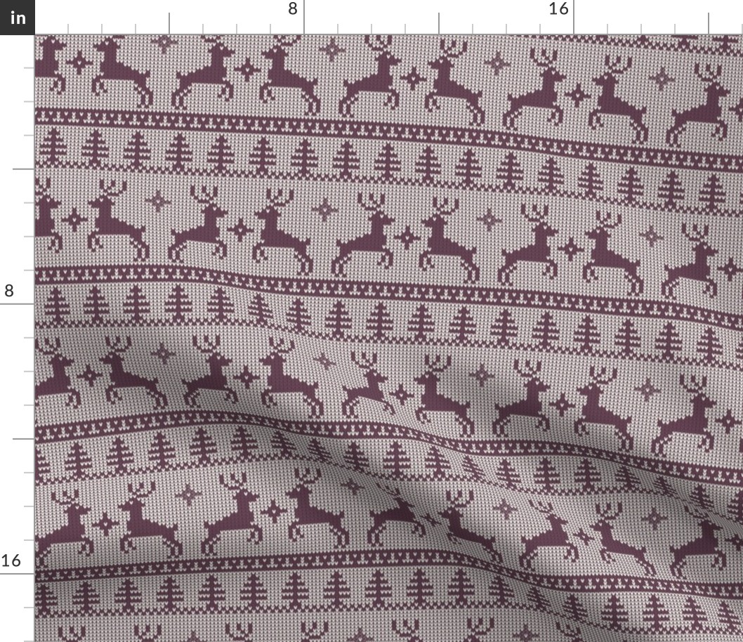 Ugly Sweater Knit—Reindeer duo - Purple on light background