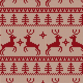 Ugly Sweater Knit—Reindeer duo - Red on light background