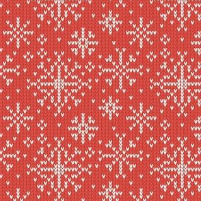 Ugly Sweater Knit—Snowflake scatter -Light red