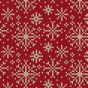 Ugly Sweater Knit—Snowflake scatter - Darkred