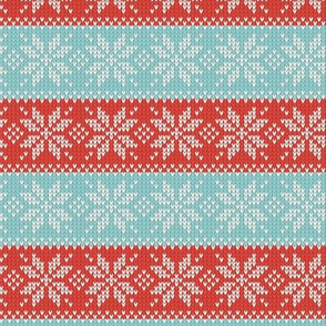 Ugly Sweater Knit—Snowflake stripes - Red and blue