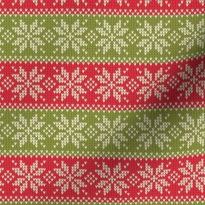 Ugly Sweater Knit—Snowflake stripes - Light red and green