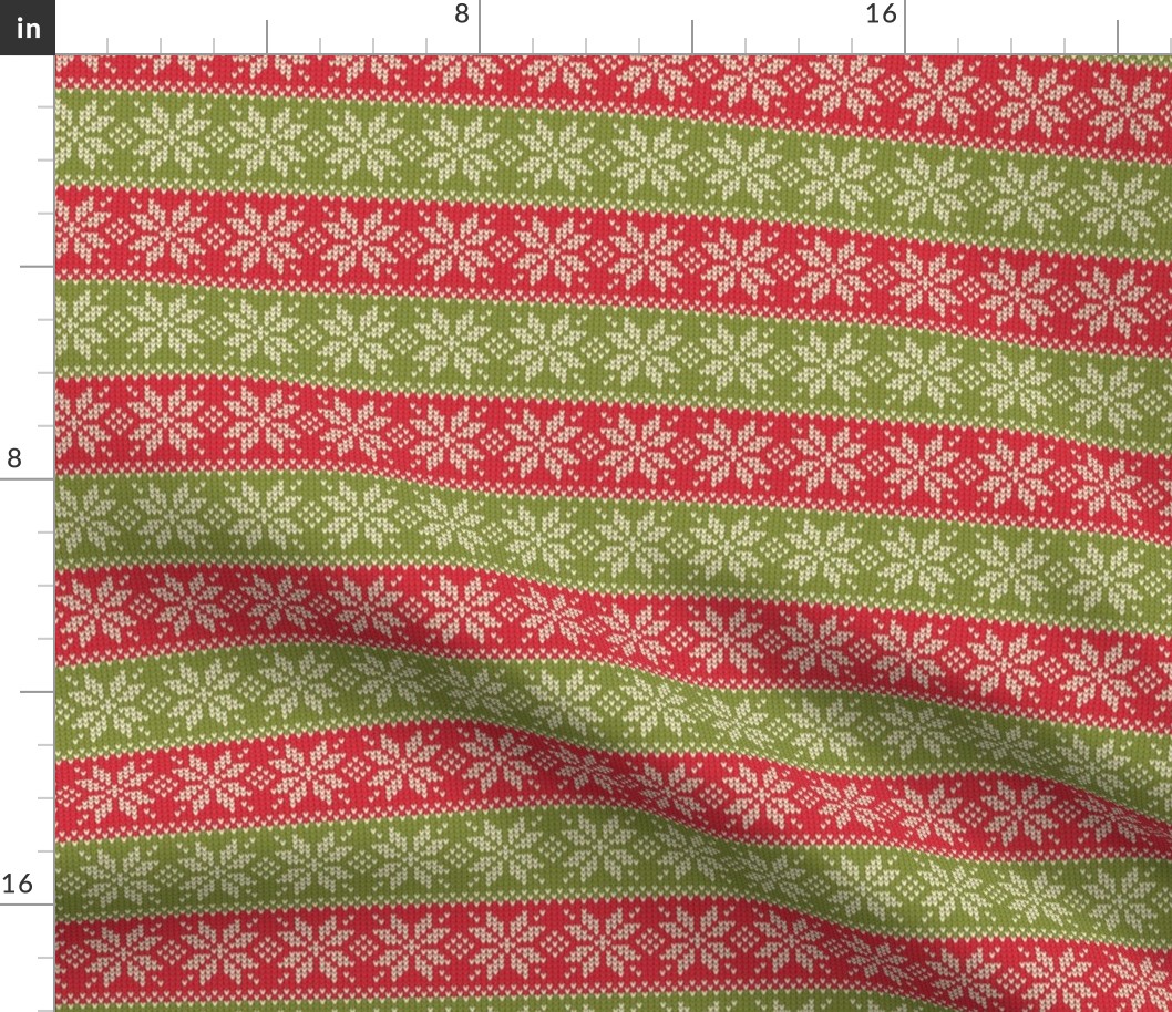 Ugly Sweater Knit—Snowflake stripes - Light red and green