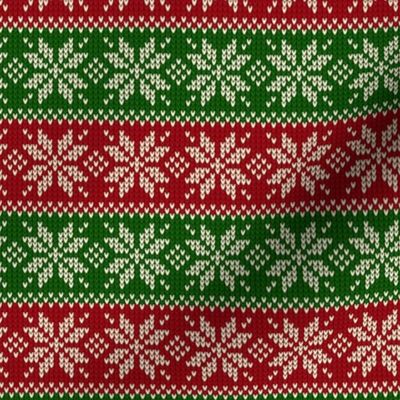 Ugly Sweater Knit—Snowflake stripes - Dark red and green