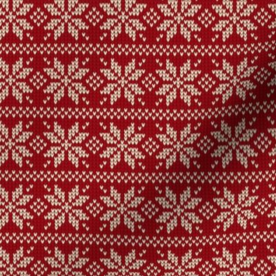 Ugly Sweater Knit—Snowflake stripes - Dark red