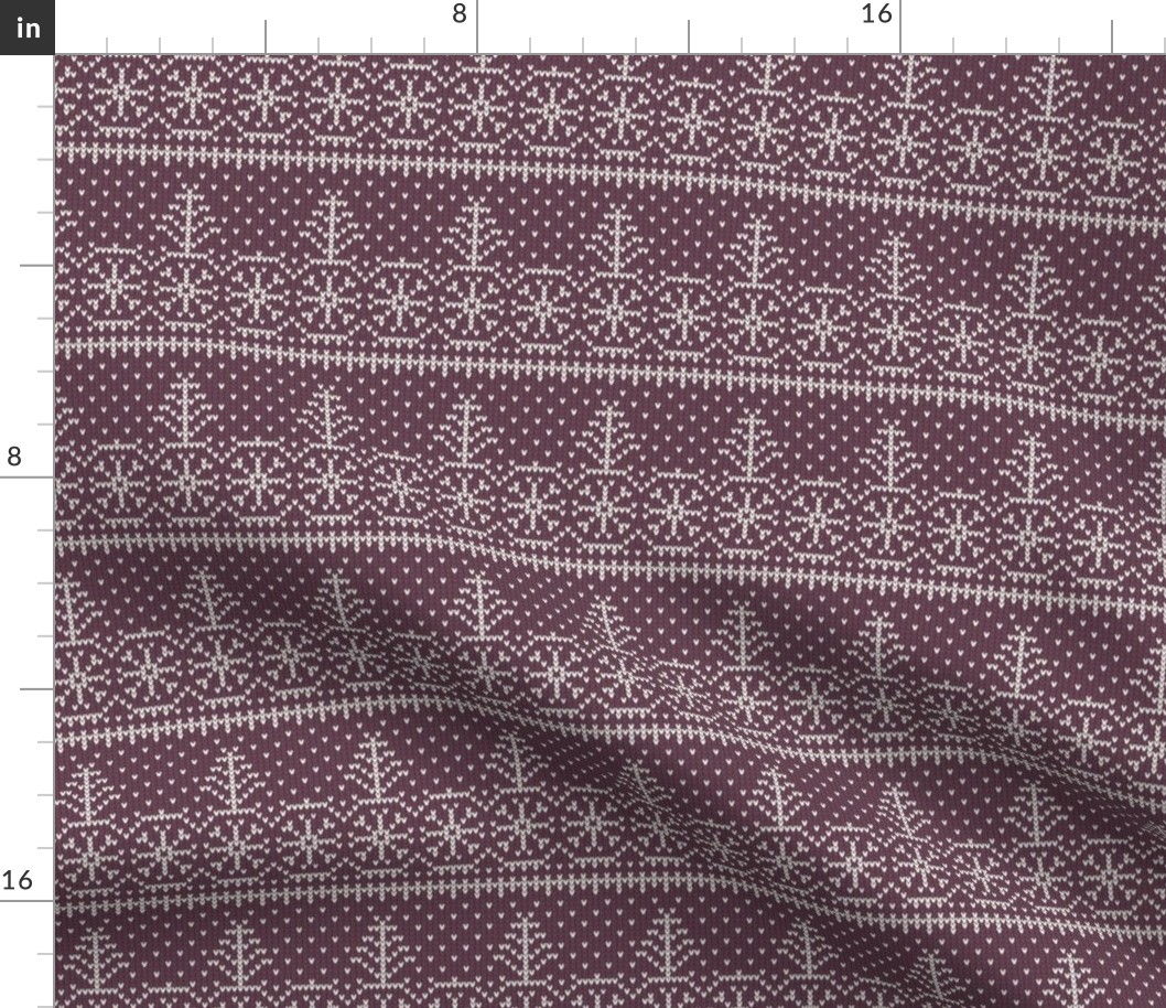 Ugly Sweater Knit—Trees and snow - Purple
