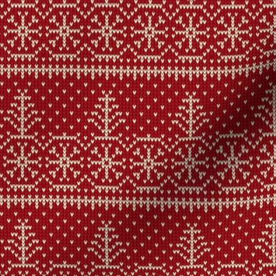 Ugly Sweater Knit—Trees and snow - Dark red