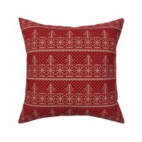 Ugly Sweater Knit—Trees and snow - Dark red