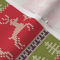 Ugly Sweater Knit—Reindeer duo - Light Red and green