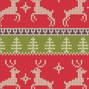 Ugly Sweater Knit—Reindeer duo - Light Red and green