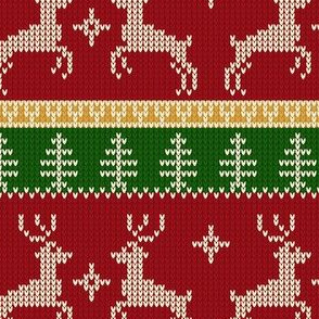 Ugly Sweater Knit—Reindeer duo - Dark red and green