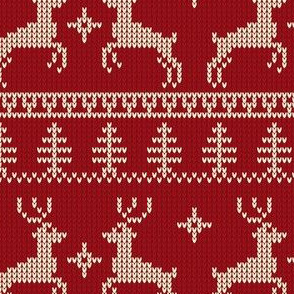 Ugly Sweater Knit—Reindeer duo - Dark red