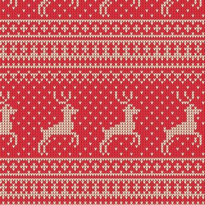 Ugly Sweater Knit—Reindeer-Light Red