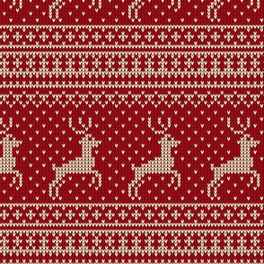 Ugly Sweater Knit—Reindeer-Dark Red