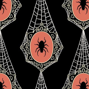 Spooky Spider Cameos on Spiderweb Lace on Black - Large