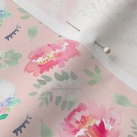 Watercolor Peonies and  Unicorns in Pink