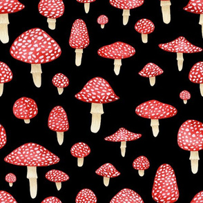 Red Mushrooms on Black Large