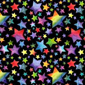 Large Watercolor Stars on Black