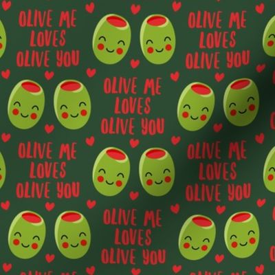 olive me loves olive you - cute Valentine's Day love olives - red and green - LAD19