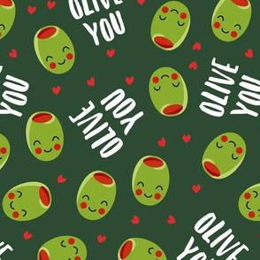 olive you - cute Valentine's Day love olives - green - LAD19