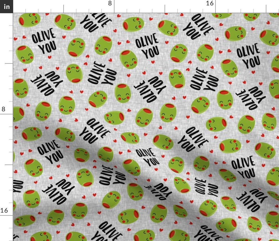 olive you - cute Valentine's Day love olives - grey - LAD19