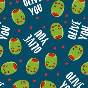 olive you - cute Valentine's Day love olives - blue - LAD19