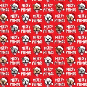 Merry Pitmas - pit bull Santa hats - pitties - red - Christmas dogs - LAD19BS