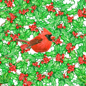 Cardinal and holly berry