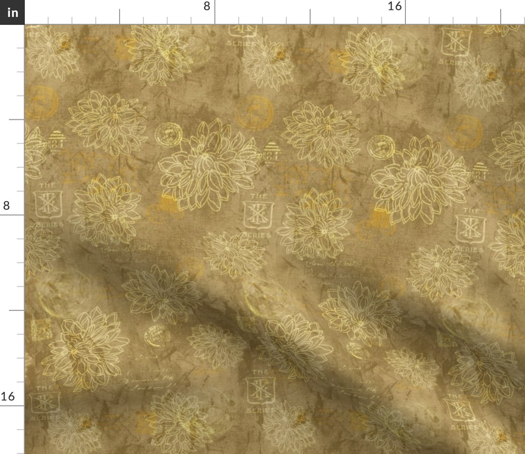 19-13r Flower Collage Stamps Ochre Yellow Gold Blender Batik