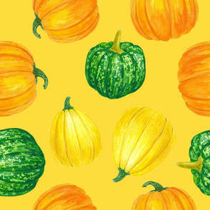 Pumpkins watercolor pattern on yellow