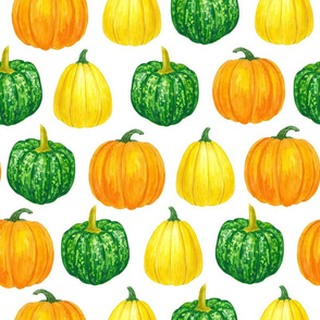 Pumpkins watercolor pattern on white