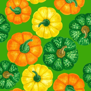 Pumpkins watercolor pattern on green