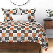 4 1/2" Woodland Animal Tracks Quilt Top – Brown + Orange Patchwork Cheater Quilt, Style O