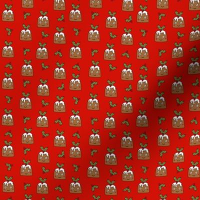 SMALL - christmas pudding fabric // christmas fabric, cute christmas fabric, kawaii christmas fabric, andrea lauren fabric, cute design, kids christmas fabric, christmas pudding gift wrap, christmas wrapping paper - red