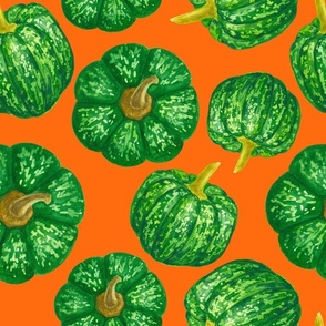 Green pumpkins watercolor pattern 2