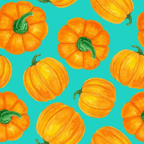 Orange pumpkins watercolor pattern 2