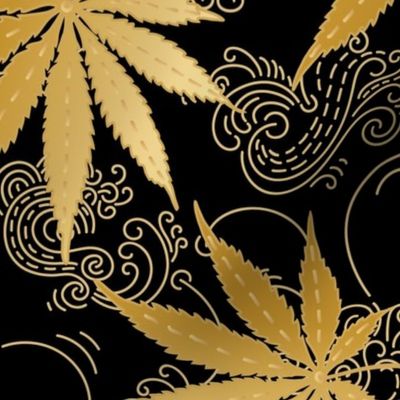 Golden Cannabis, Hemp, or Marihuana leaves