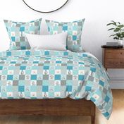 3" BLOCKS- Elephant Quilt Fabric – Baby Boy Patchwork Cheater Quilt Blocks (teal, blue, gray) A