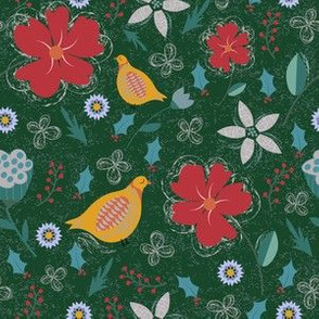 Quail / folk floral / dark green