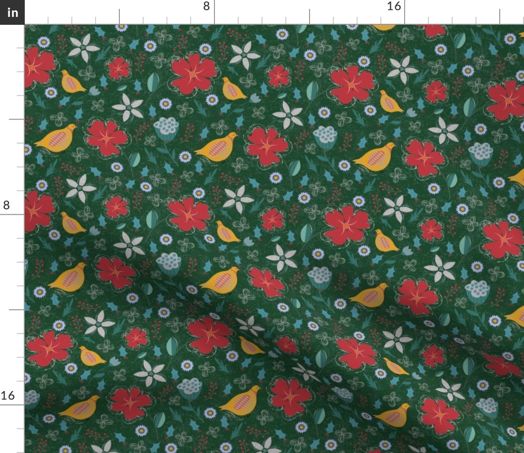 Quail / folk floral / dark green