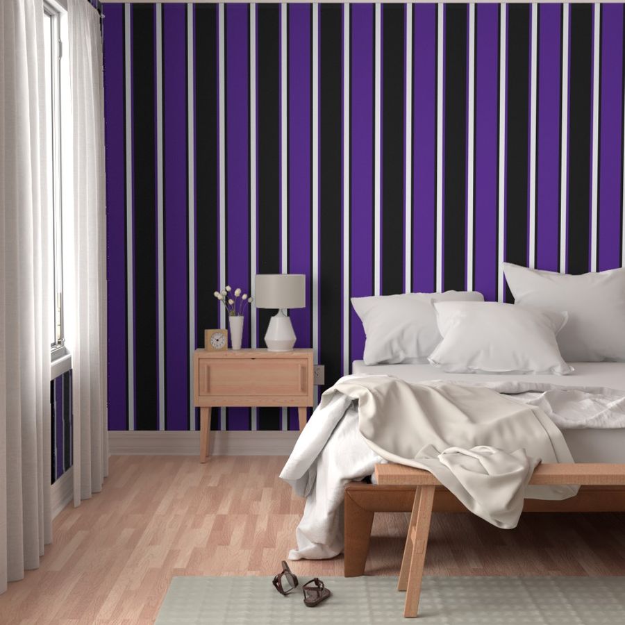 Jumbo Purple, Black, and White Vertical Thin and Thick Stripes