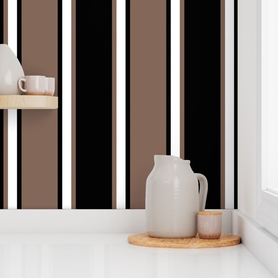 Jumbo Taupe Brown, Black, and White Vertical Thin and Thick Stripes