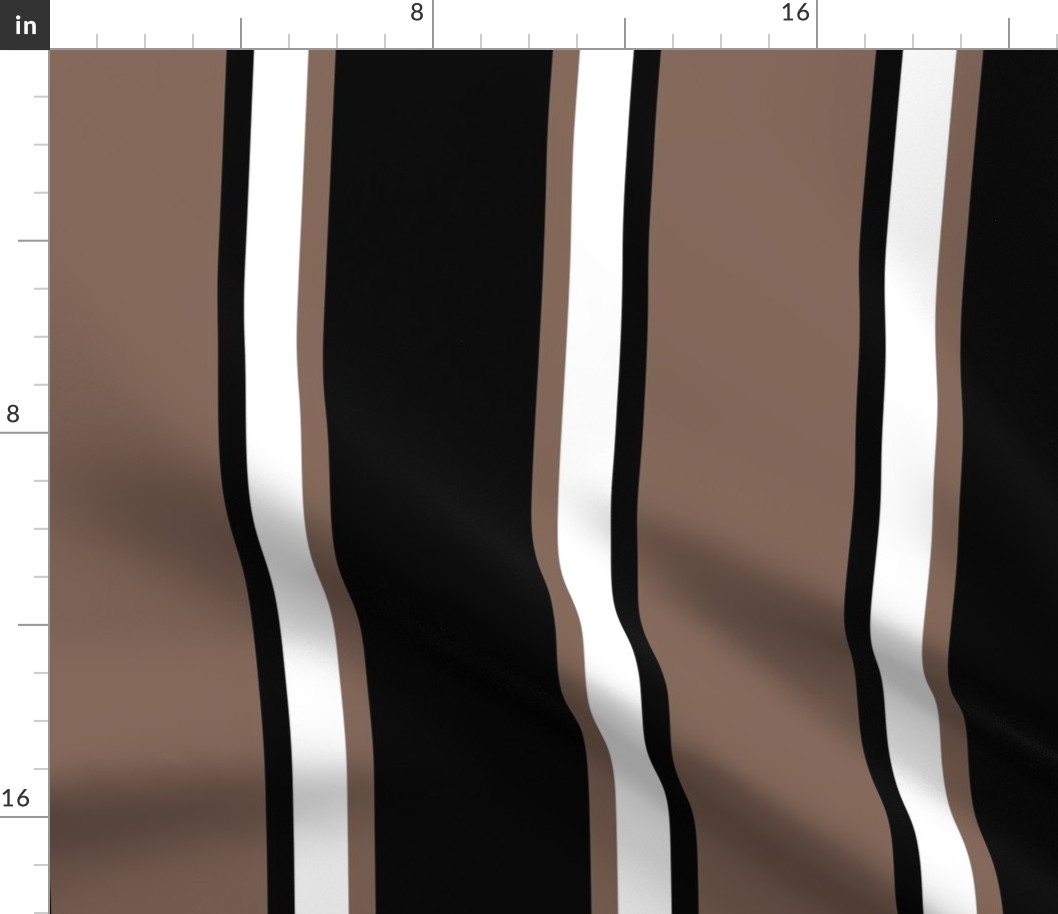 Jumbo Taupe Brown, Black, and White Vertical Thin and Thick Stripes