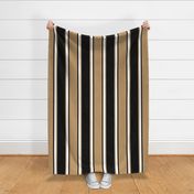 Jumbo Camel Brown, Black, and White Vertical Thin and Thick Stripes