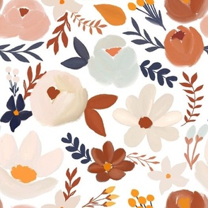  earth tone florals on white 