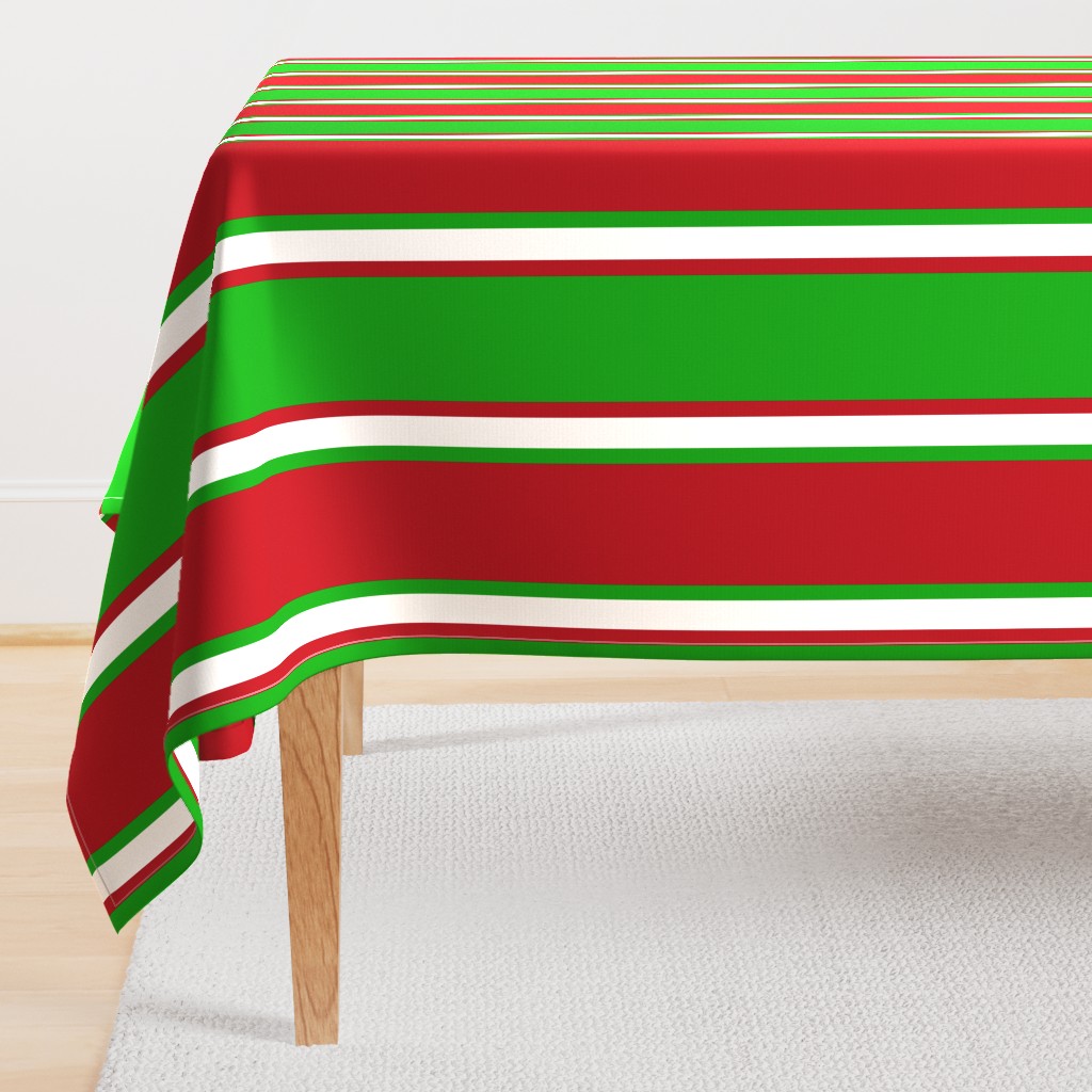 Jumbo Christmas Green, Dark Red, and White Vertical Thin and Thick Stripes