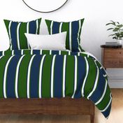 Jumbo Hunter Green, Navy Blue, and White Vertical Thin and Thick Stripes